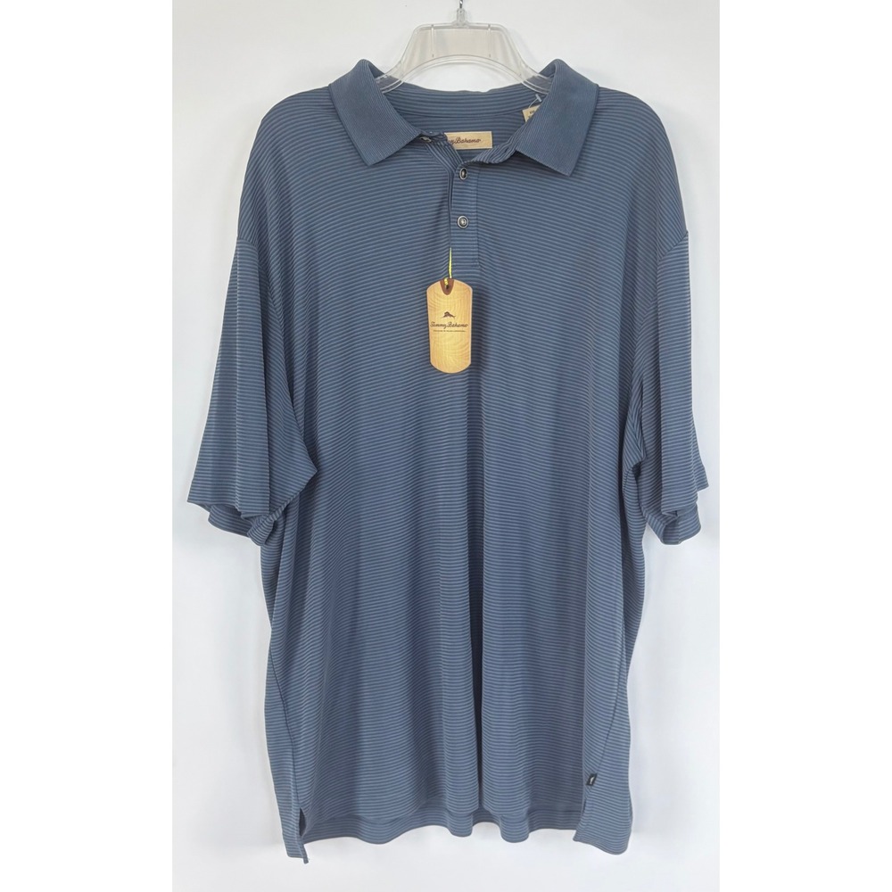 Tommy Bahama Emfielder Modal Polo Men Large Blue Striped Resort Short Sleeve New